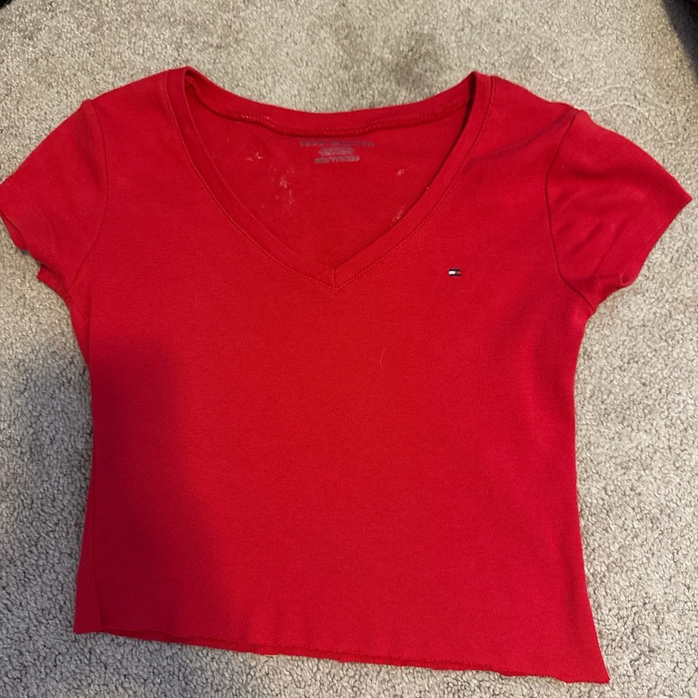 Tommy Hilfiger Red V-Neck Short Sleeve Tee